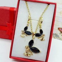 Load image into Gallery viewer, 14 K Gold Plated Fairy pendant and earrings set with black zirconium - BIJUNET
