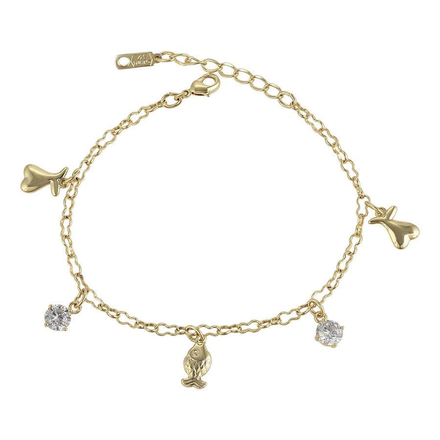 14 K Gold Plated fish bracelet with white zirconium - BIJUNET