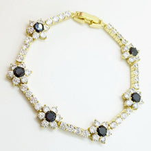 Load image into Gallery viewer, 14 K Gold Plated flower bracelet with black and white zirconiu - BIJUNET

