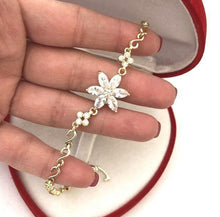 Load image into Gallery viewer, 14 K Gold Plated flower bracelet with white zirconium - BIJUNET

