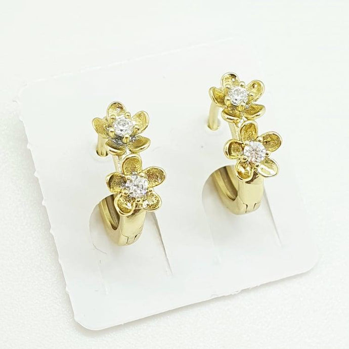 14 K Gold Plated flower earrings with white zirconium - BIJUNET