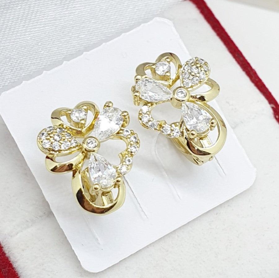 14 K Gold Plated flower earrings with white zirconium - BIJUNET