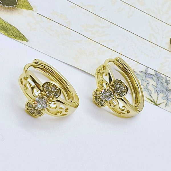 14 K Gold Plated Flower earrings with white zirconium - BIJUNET