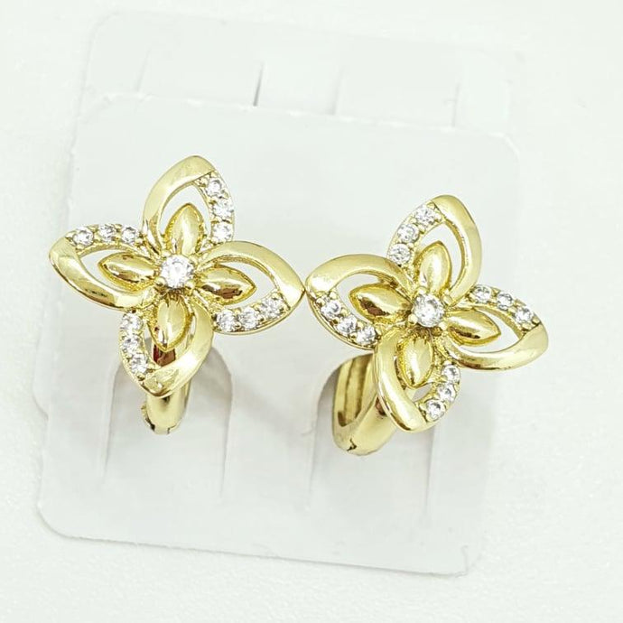 14 K Gold Plated flower earrings with white zirconium - BIJUNET