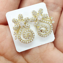 Load image into Gallery viewer, 14 K Gold Plated flower earrings with white zirconium - BIJUNET
