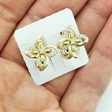Load image into Gallery viewer, 14 K Gold Plated flower earrings with white zirconium - BIJUNET
