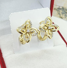 Load image into Gallery viewer, 14 K Gold Plated flower earrings with white zirconium - BIJUNET
