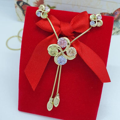 14 K Gold Plated flower necklace and earrings set with multicolored zirconium - BIJUNET
