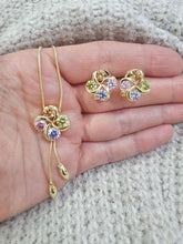 Load image into Gallery viewer, 14 K Gold Plated flower necklace and earrings set with multicolored zirconium - BIJUNET
