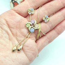 Charger l&#39;image dans la galerie, 14 K Gold Plated flower necklace and earrings set with multicolored zirconium - BIJUNET
