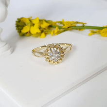 Load image into Gallery viewer, 14 K Gold Plated flower ring with white zirconium - BIJUNET
