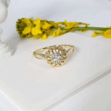14 K Gold Plated flower ring with white zirconium - BIJUNET