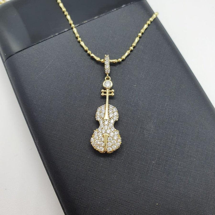 14 K Gold Plated guitar pendant with white zirconium - BIJUNET
