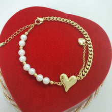 Charger l&#39;image dans la galerie, 14 K Gold Plated heart bracelet with white zirconium - BIJUNET
