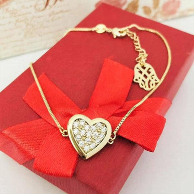 14 K Gold Plated heart bracelet with white zirconium - BIJUNET