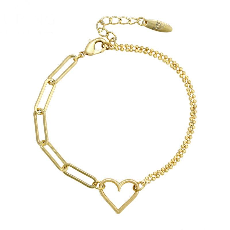 14 K Gold Plated heart chain bracelet - BIJUNET