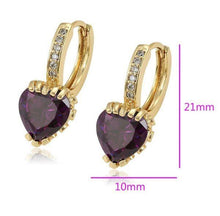 Cargar imagen en el visor de la galería, 14 K Gold Plated heart earrings with purple zirconium - BIJUNET
