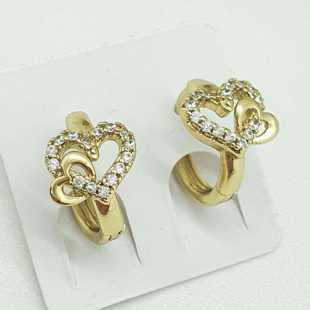 14 K Gold Plated heart earrings with white zirconium - BIJUNET