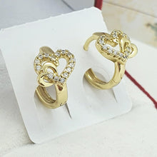 Load image into Gallery viewer, 14 K Gold Plated heart earrings with white zirconium - BIJUNET
