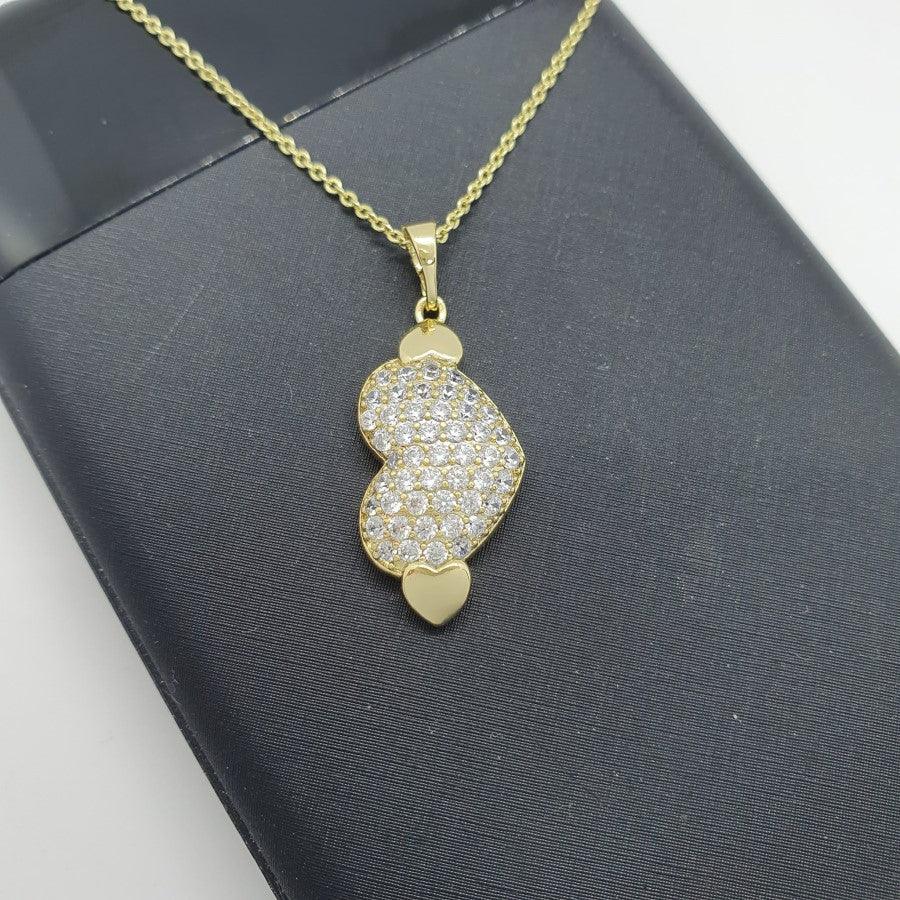 14 K Gold Plated heart pendant with white zirconium - BIJUNET
