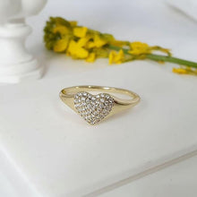 Load image into Gallery viewer, 14 K Gold Plated heart ring with white zirconium - BIJUNET
