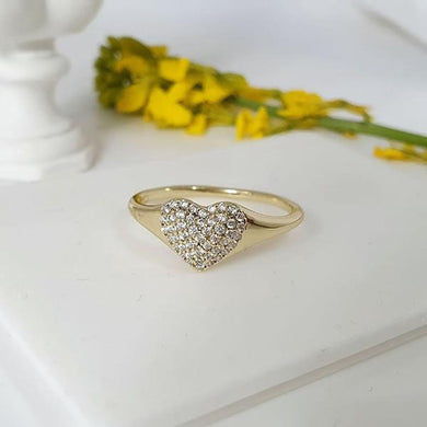 14 K Gold Plated heart ring with white zirconium - BIJUNET