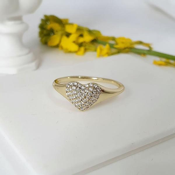 14 K Gold Plated heart ring with white zirconium - BIJUNET