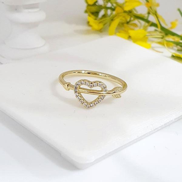 14 K Gold Plated heart ring with white zirconium - BIJUNET