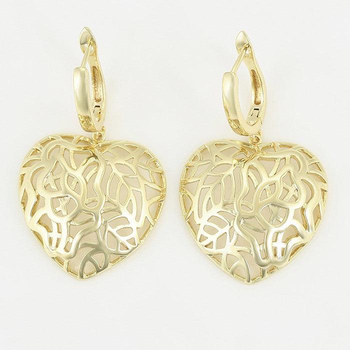14 K Gold Plated heart statement earrings - BIJUNET