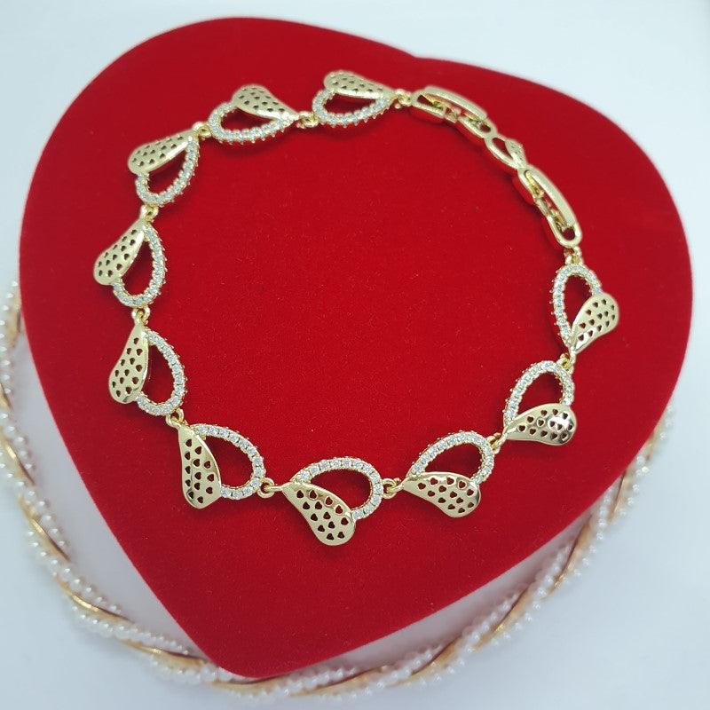 14 K Gold Plated hearts bracelet with white zirconium - BIJUNET