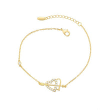Charger l&#39;image dans la galerie, 14 K Gold Plated hearts bracelet with white zirconium - BIJUNET
