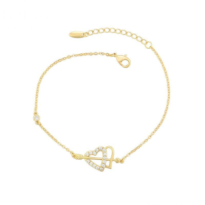 14 K Gold Plated hearts bracelet with white zirconium - BIJUNET