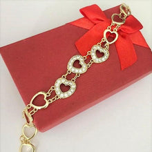Charger l&#39;image dans la galerie, 14 K Gold Plated hearts bracelet with white zirconium - BIJUNET
