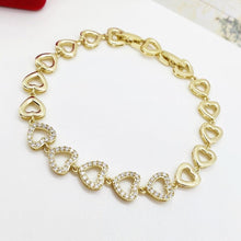 Load image into Gallery viewer, 14 K Gold Plated hearts bracelet with white zirconium - BIJUNET

