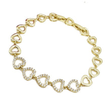 Charger l&#39;image dans la galerie, 14 K Gold Plated hearts bracelet with white zirconium - BIJUNET
