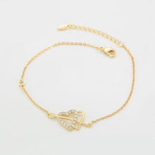 Charger l&#39;image dans la galerie, 14 K Gold Plated hearts bracelet with white zirconium - BIJUNET
