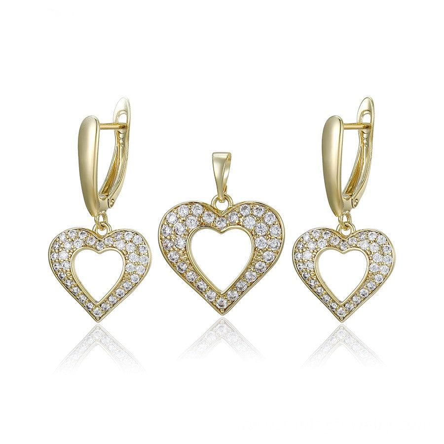 14 K Gold Plated hearts pendant and earrings set with white zirconium - BIJUNET