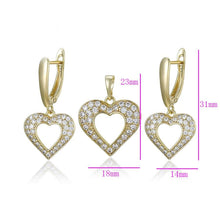 Load image into Gallery viewer, 14 K Gold Plated hearts pendant and earrings set with white zirconium - BIJUNET
