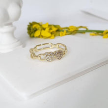 Charger l&#39;image dans la galerie, 14 K Gold Plated hearts ring with white zirconium - BIJUNET
