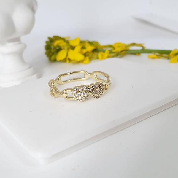 14 K Gold Plated hearts ring with white zirconium - BIJUNET