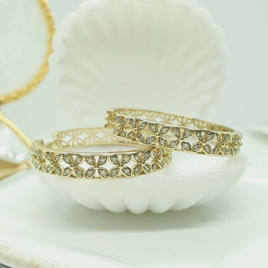 14 K Gold Plated Hoop earrings with white zirconium - BIJUNET
