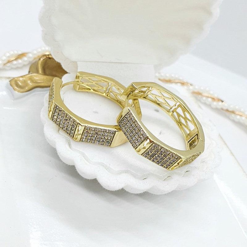 14 K Gold Plated  hoop earrings with white zirconium - BIJUNET