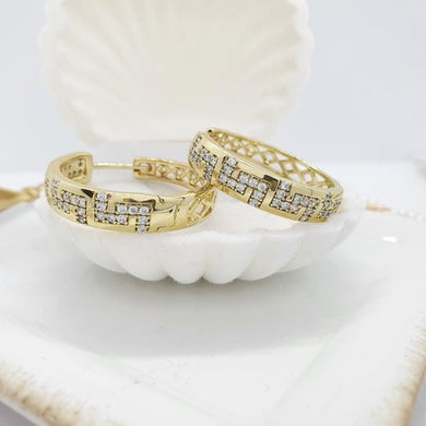 14 K Gold Plated Hoops earrings with white zirconium - BIJUNET