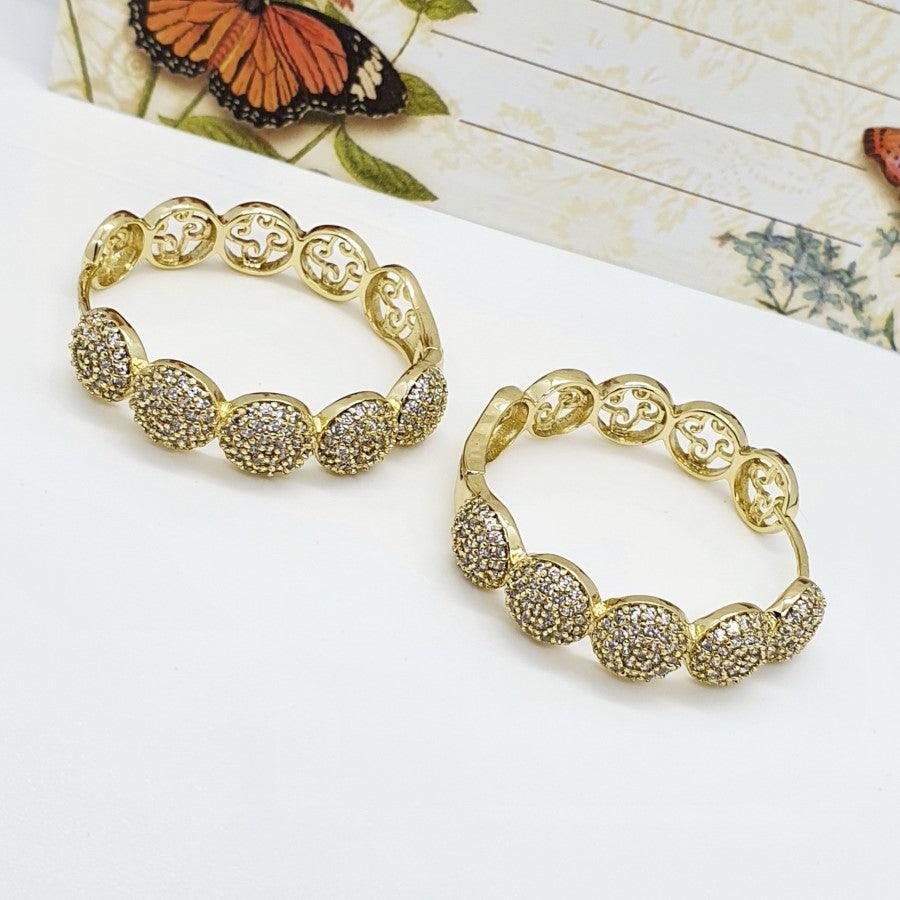 14 K Gold Plated hoops earrings with white zirconium - BIJUNET