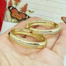 Cargar imagen en el visor de la galería, 14 K Gold Plated hoops earrings with white zirconium - BIJUNET

