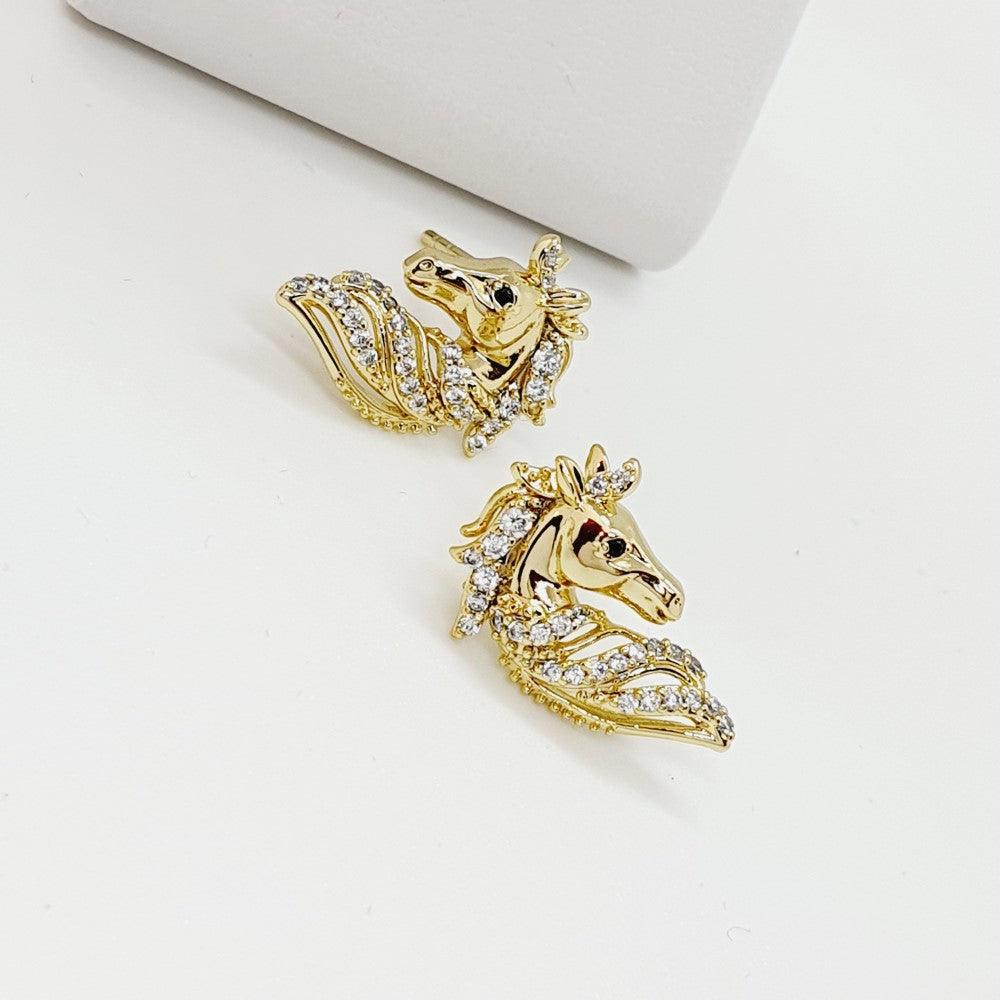 14 K Gold Plated horse earrings with white zirconium - BIJUNET