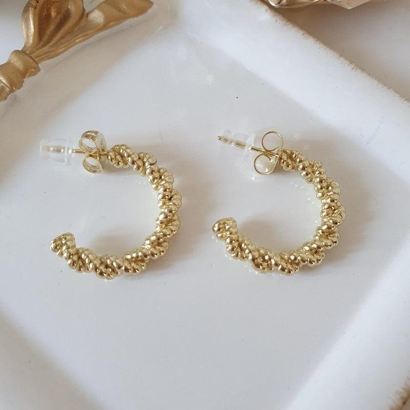 14 K Gold Plated Huggie Half Hoop Twisted Earrings - BIJUNET