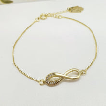 Charger l&#39;image dans la galerie, 14 K Gold Plated infinity bracelet with white zirconium - BIJUNET
