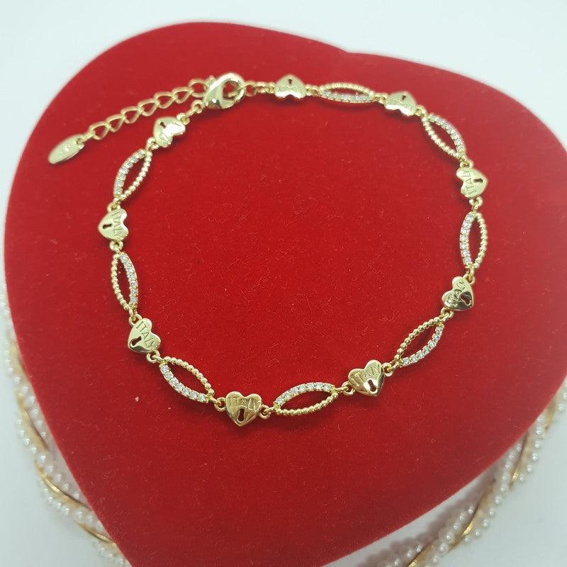 14 K Gold Plated ITALY love locket bracelet with white zirconium - BIJUNET