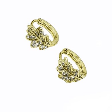 14 K Gold Plated leaf earrings with white zirconium - BIJUNET